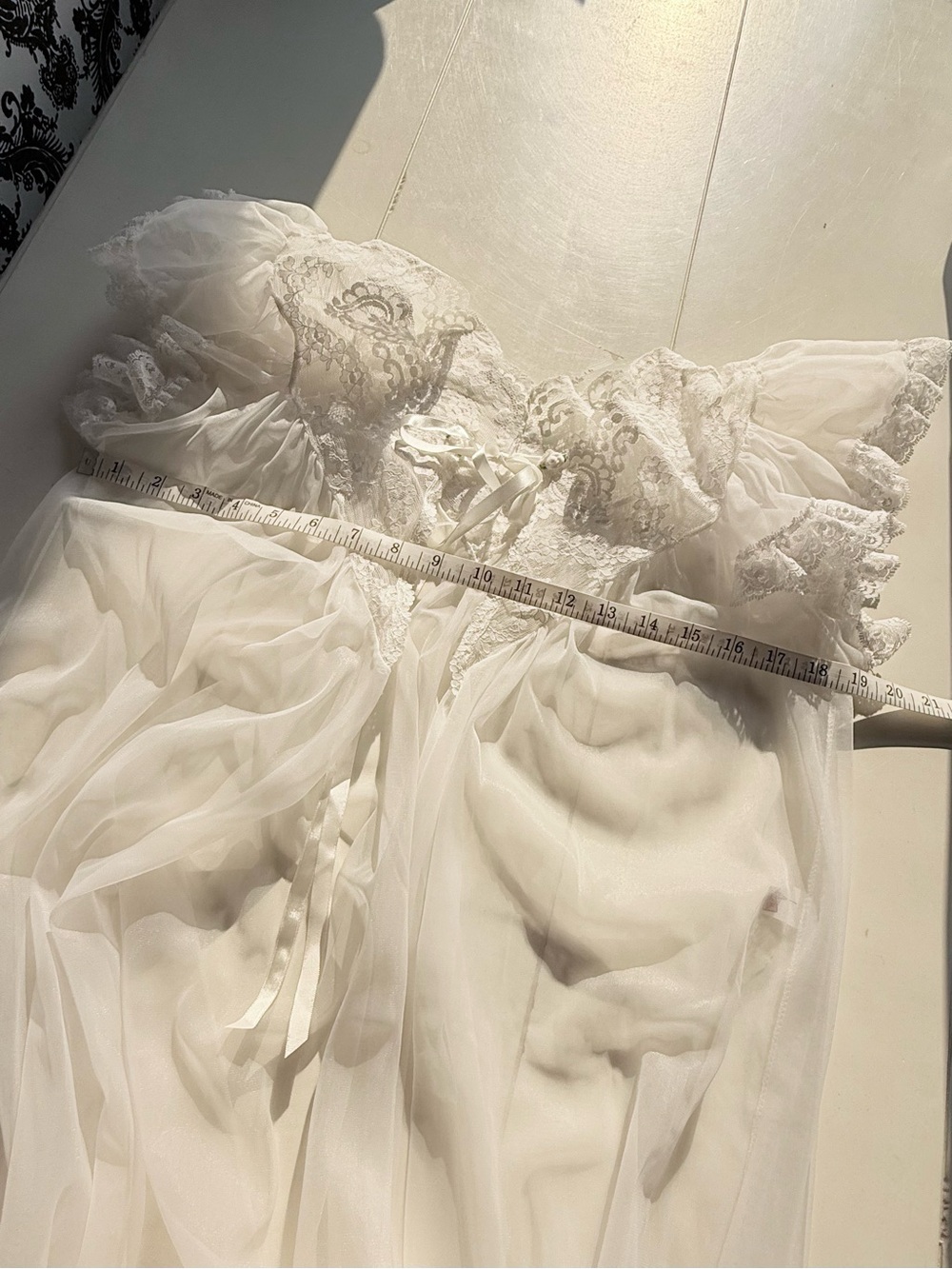Vintage 1950s 1960s Tosca White Chiffon Lace Peignoir Set Bridal Nightgown Small - Picture 16 of 16
